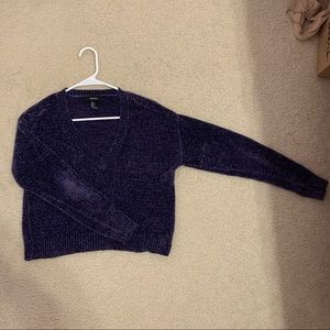Purple Chenille Forever 21 V-neck Cropped Sweater